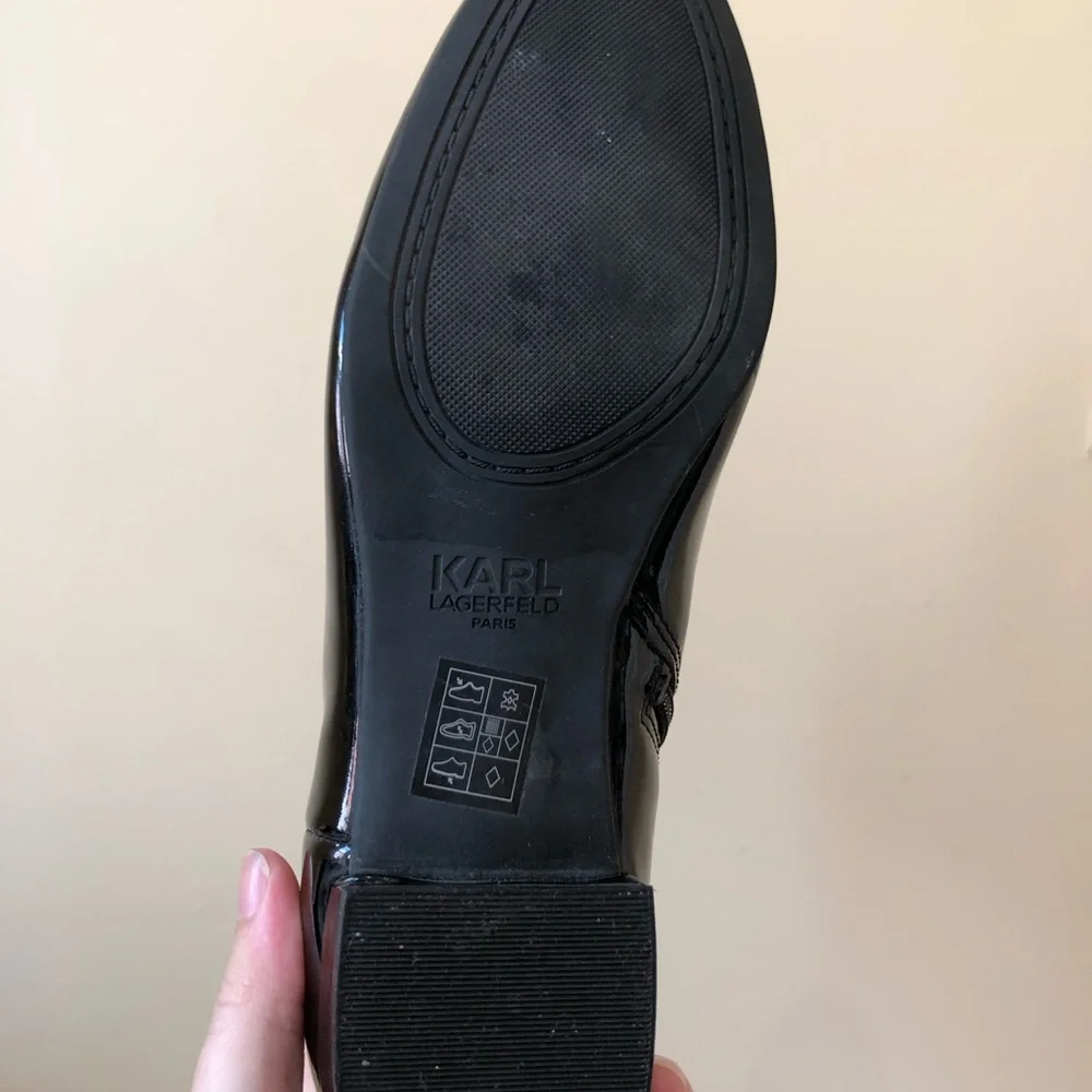 Karl Lagerfeld Glossy Black Patent Ankle Leather Boots Zipper Size 7